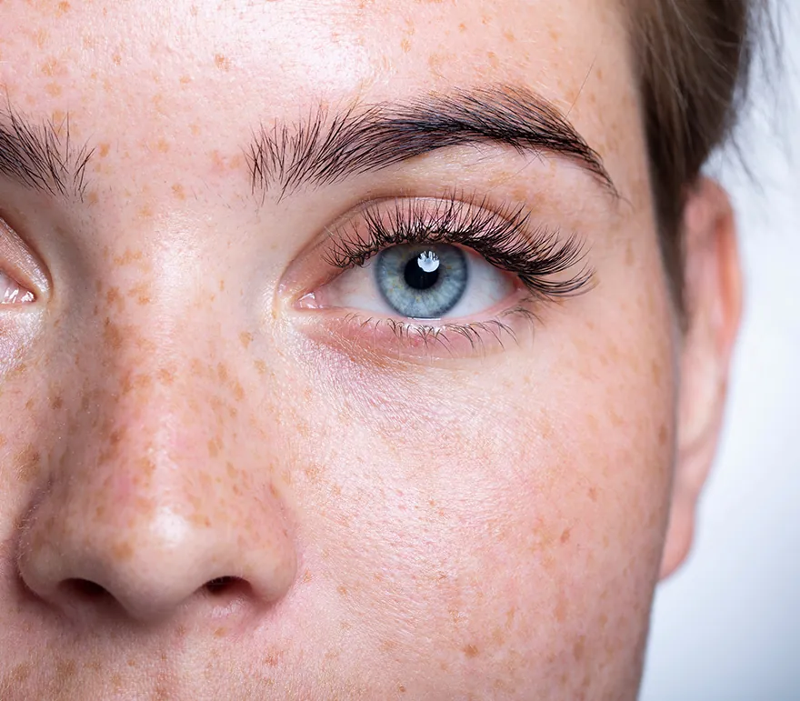 close-up of young adult blue eye