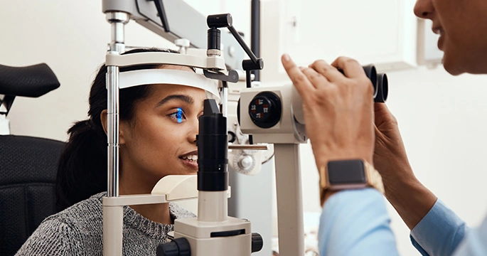 Female patient having eye exam