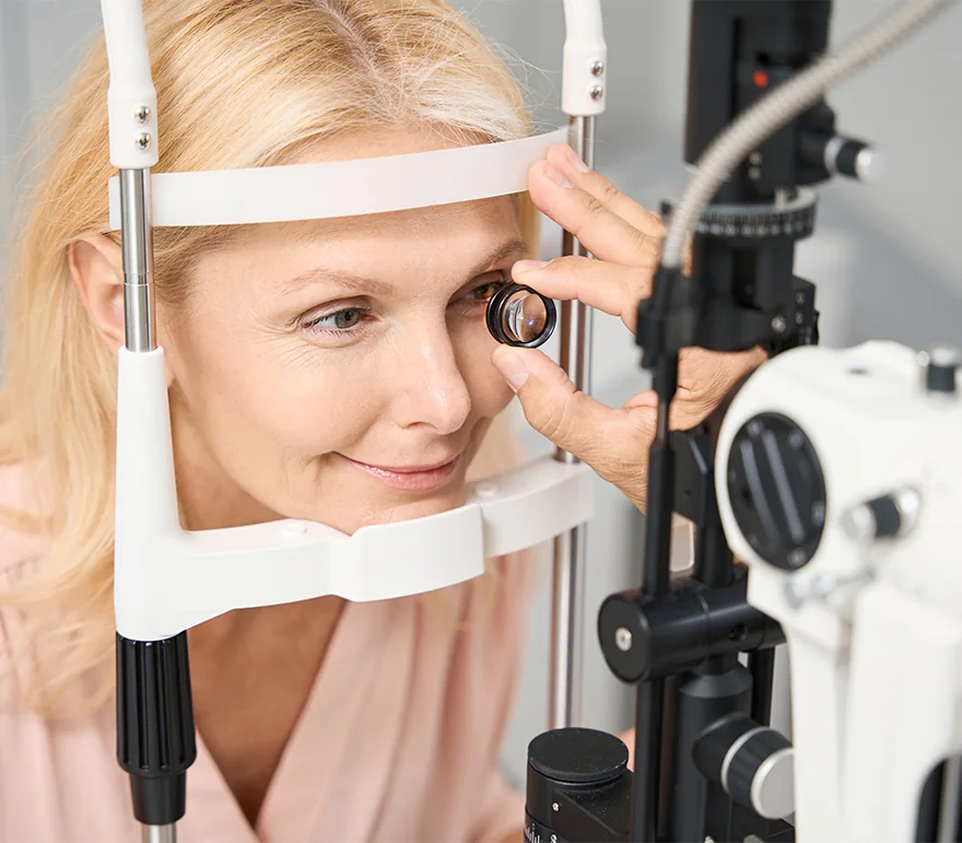 Mature woman having an SLT treatment for glaucoma