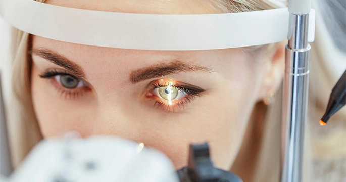 Patient having a retina scan