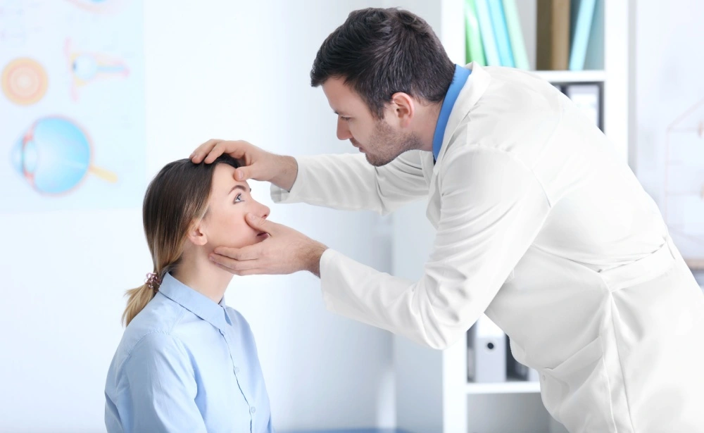 research eye doctor examining a participant