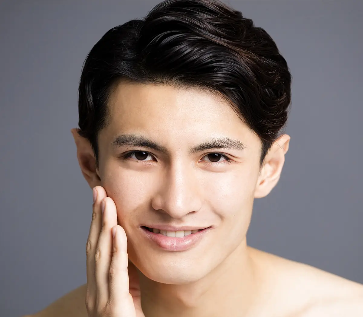 close up of young man with clear skin