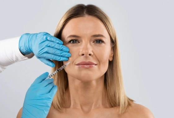 middle aged woman during dermal filler procedure