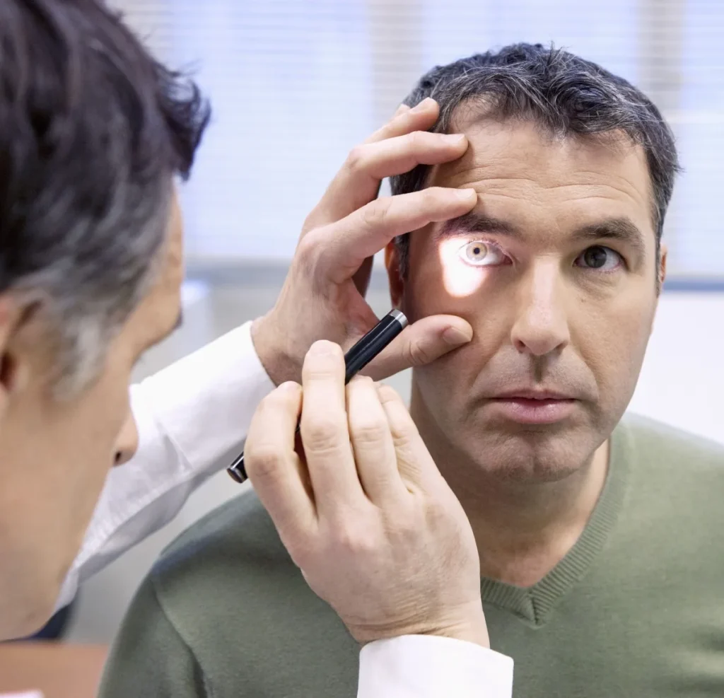 eye exam for a middle aged man
