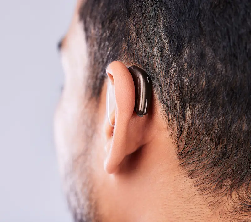 close up of modern hearing aid