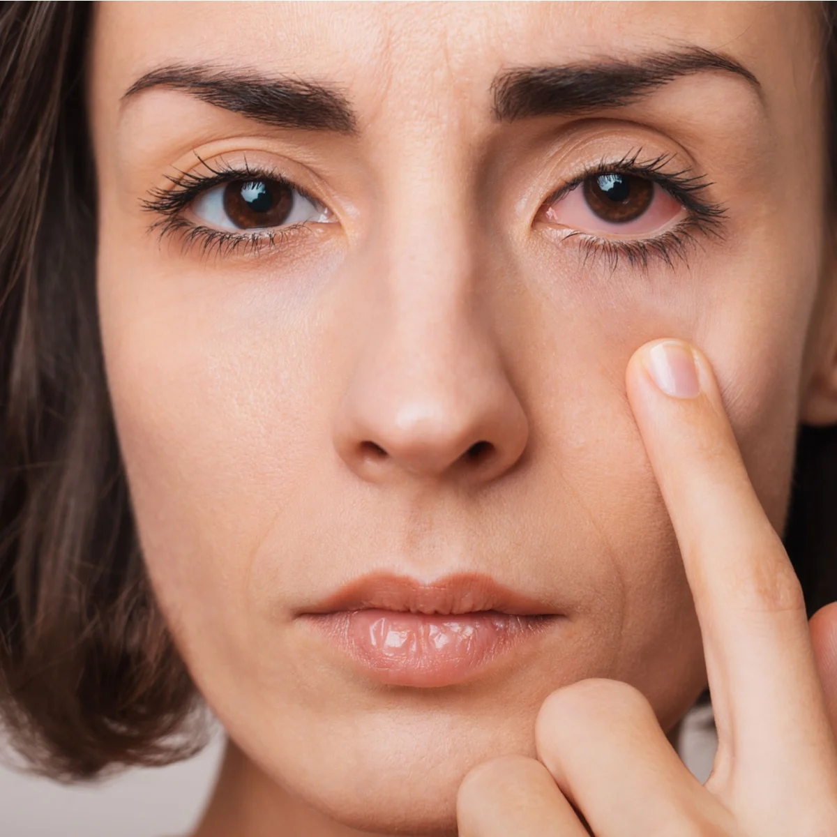 woman with a red, irritated eye
