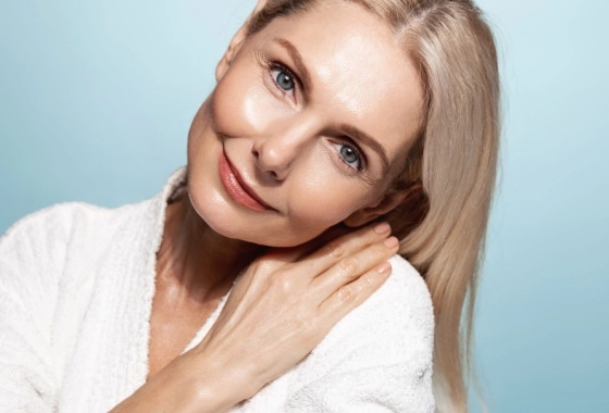 glowing confident middle aged woman