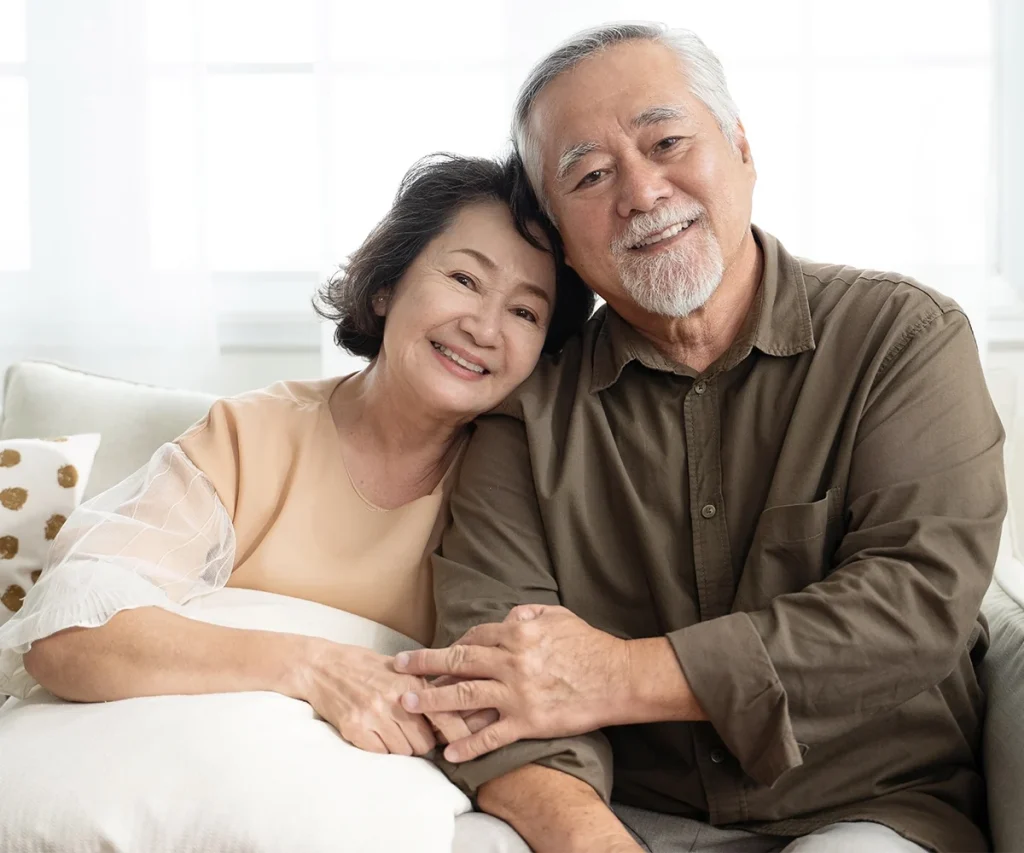 portrait of senior asian couple sitting together