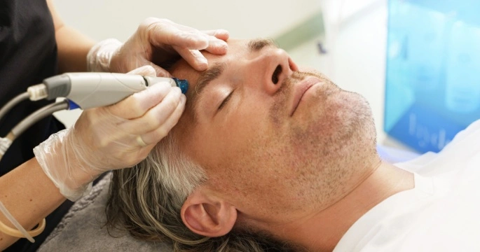 man during hydrafacial treatment