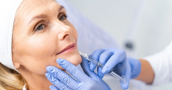 senior woman during filler and injectable treatment